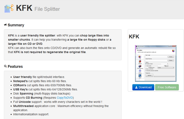trasferire file di grandi dimensioni con kfk file splitter