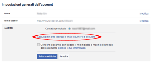cambiare email facebook