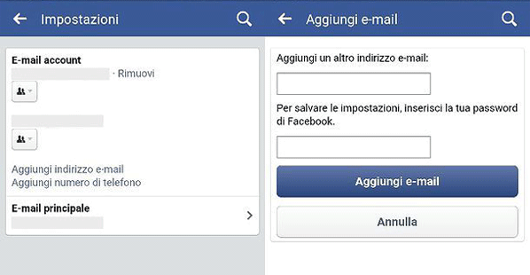 cambiare email facebook