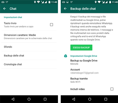 salvare messaggi whatsapp con android